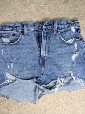 Abercrombie Curve Love High-Rise Distressed Denim Shorts - Light Blue